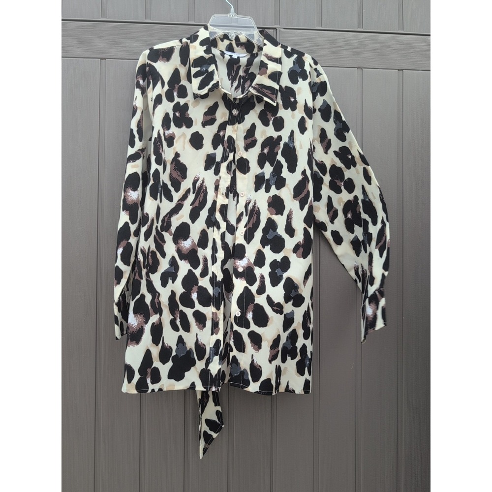 Luii Women's Top Size XL Cream Black & Tan Button Up
